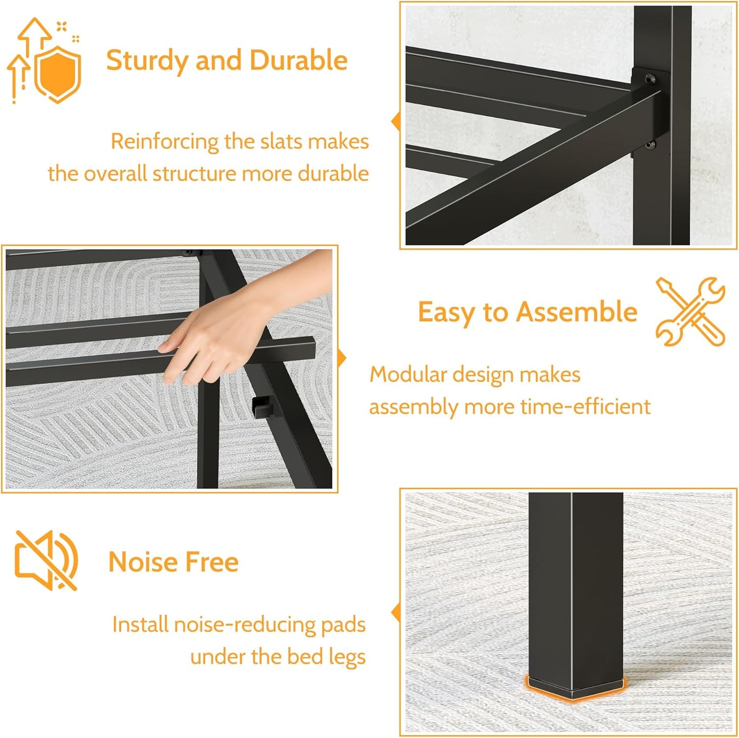 King Size Canopy Bed Frame, Four Poster Metal Canopy King Size Bed Frame, Heavy Duty Mattress Foundation with Underbed Storage, No Box Spring Needed, Easy Assembly, Black