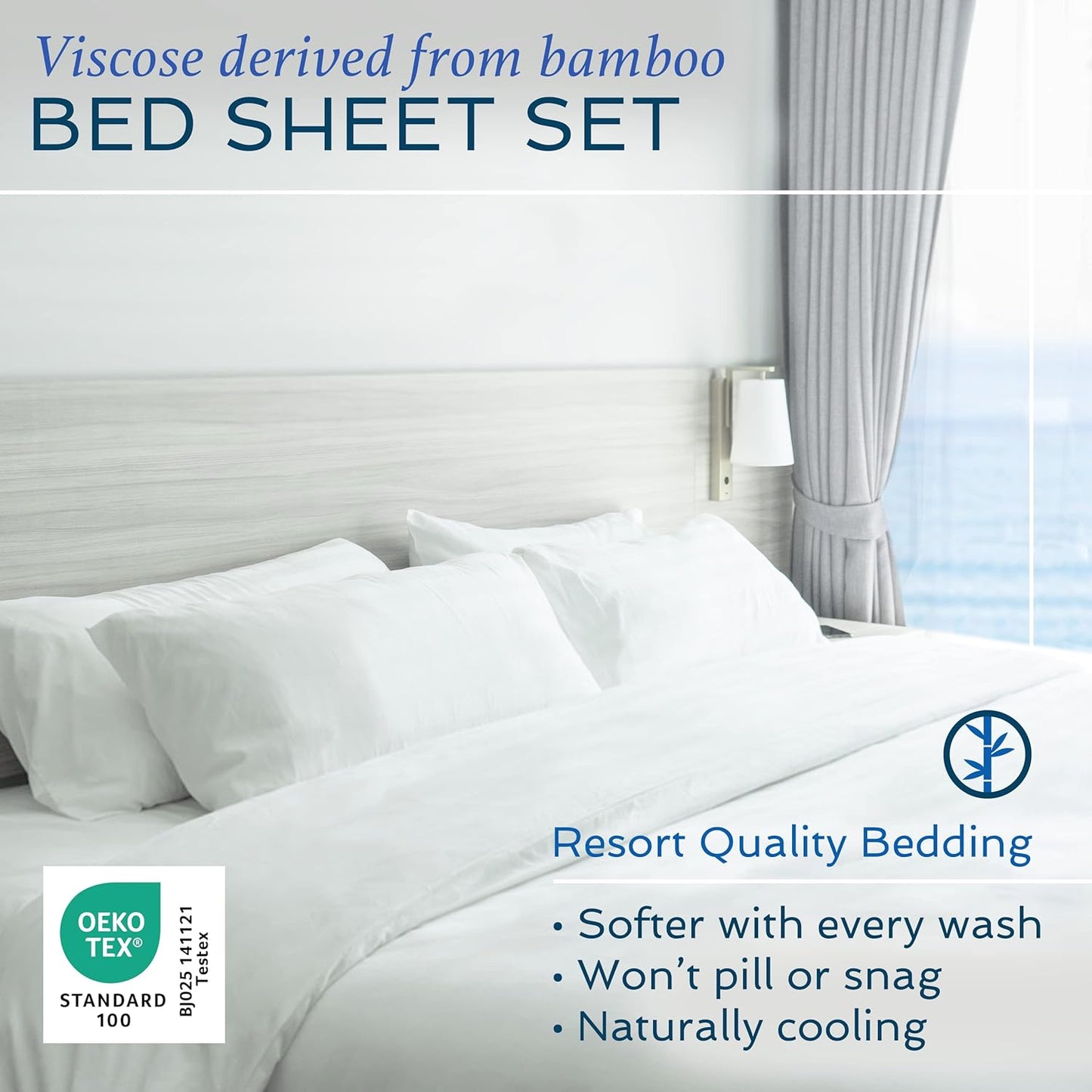 Hotel Sheets Direct 4 Piece Bed Sheet Set Queen Size, 100% Viscose Derived from Bamboo Sheets Set with 2 Pillowcases, Cooling & Breathable Luxury Bedding, Moisture-Wicking & Silky Soft, Light Gray