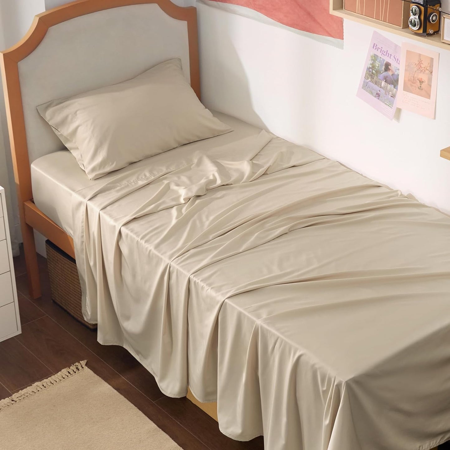 Bedsure Queen Sheet Set, Cooling Sheets for Queen Size Bed Set, Rayon Derived from Bamboo, Breathable & Soft, Deep Pocket Up to 16", Hotel Luxury Silky Bedding for Hot Sleepers, Dark Grey