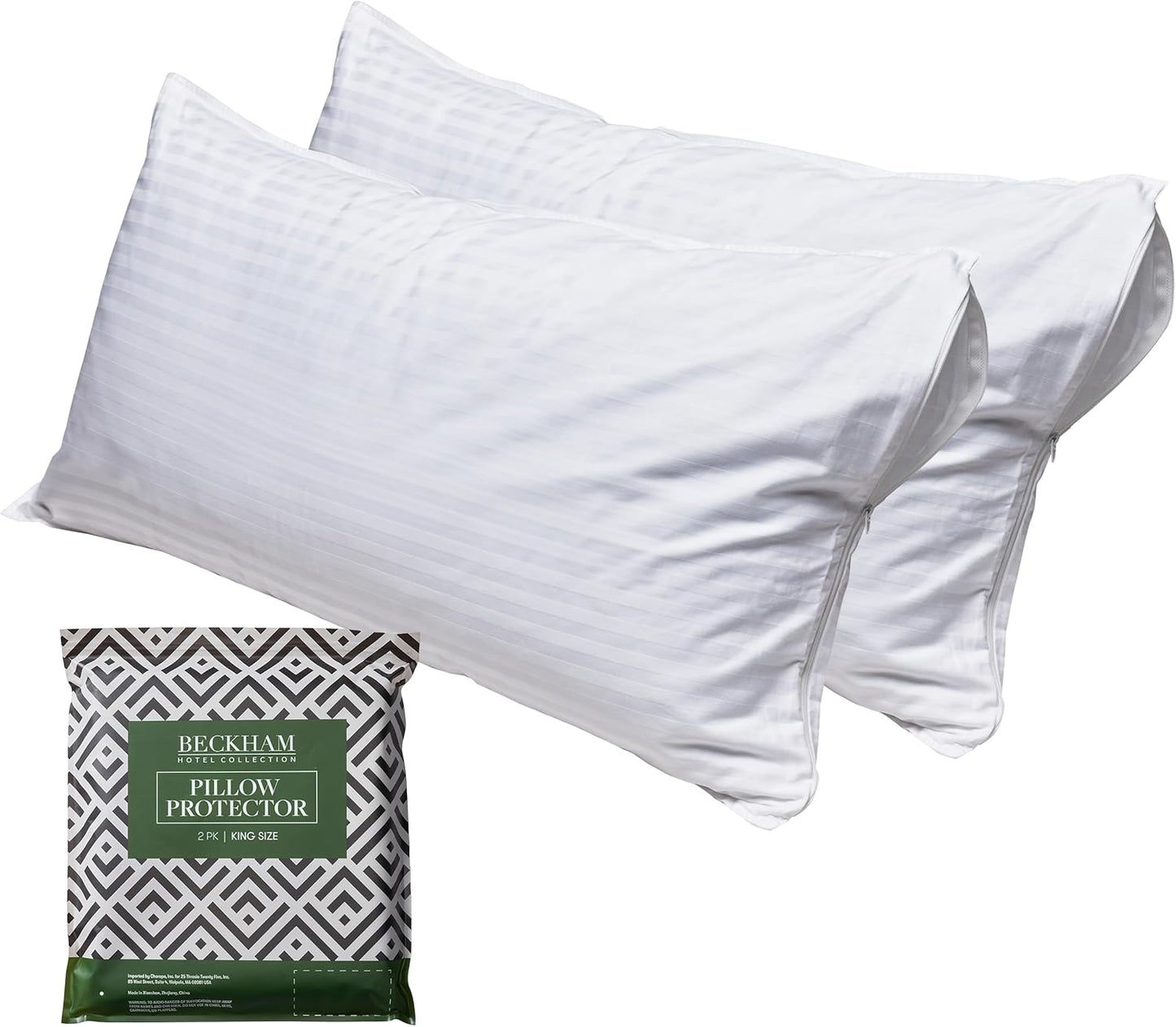 Beckham Hotel Collection Queen Size White Pillow Protector with Zipper Set of 2, Soft and Breathable Cotton Pillow Protector Covers