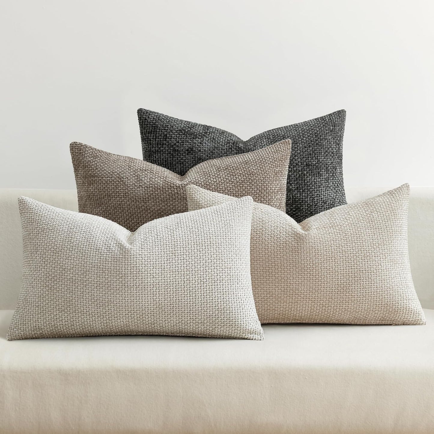 MIULEE Pack of 4 Christmas Couch Throw Pillow Covers 18x18 Inch Neutral Beige/Brown Soft Decorative Chenille Pillow Covers Farmhouse Accent Cushion Covers for Boho Home Decor Sofa Bedroom Living Room