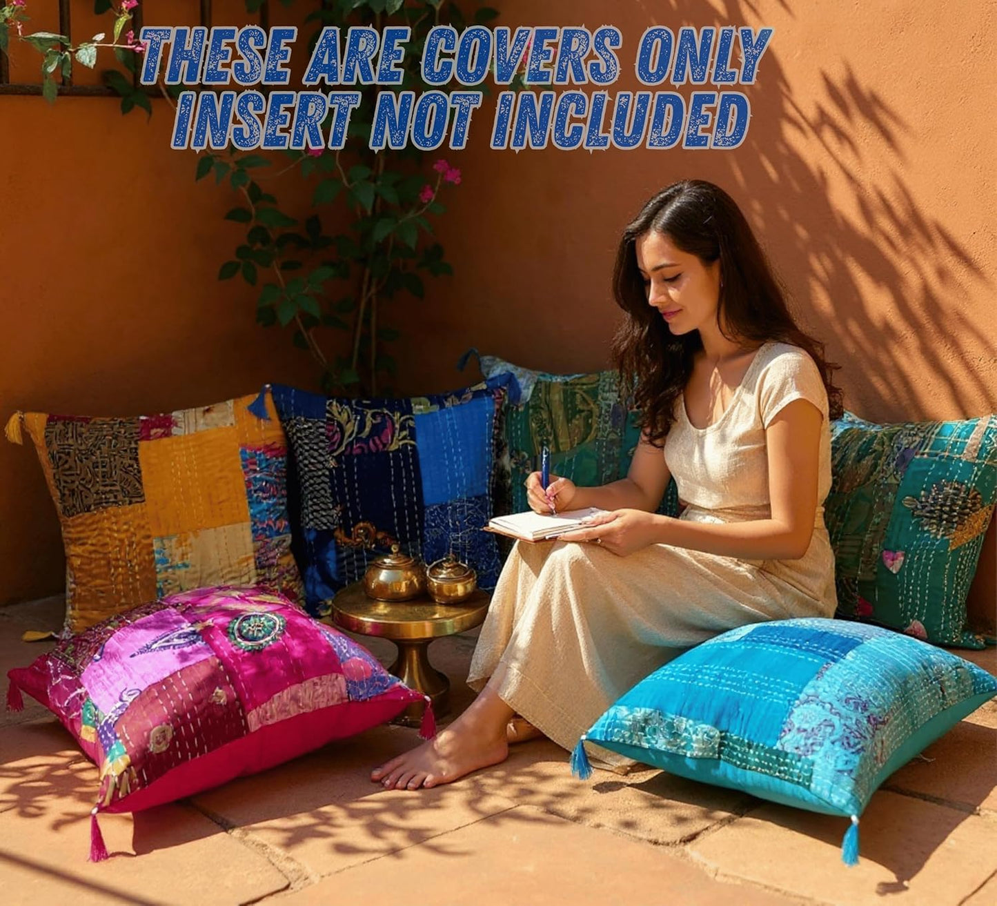 Set Of 5 Boho Throw Pillow Covers - Silk Decorative Cushions For Sofa, Couch, And Bed – Bohemian, Indian & Moroccan Inspired Home DéCor For Living Room (Silk Patch Cushion Cover, 18X18 Inches)