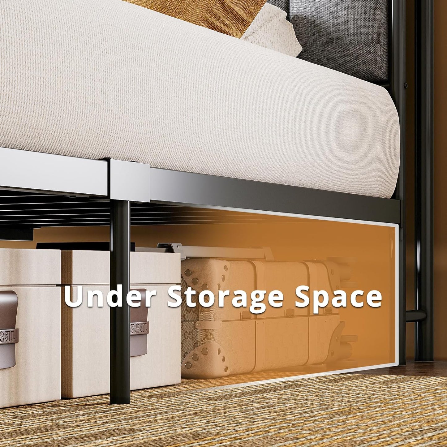 LIKIMIO Canopy Bed Frame Queen, Storage Headboard with Charging Station, Platform Bed with 4 Removable Sturdy Posts, Noise Free, No Box Spring Needed, Vintage Brown